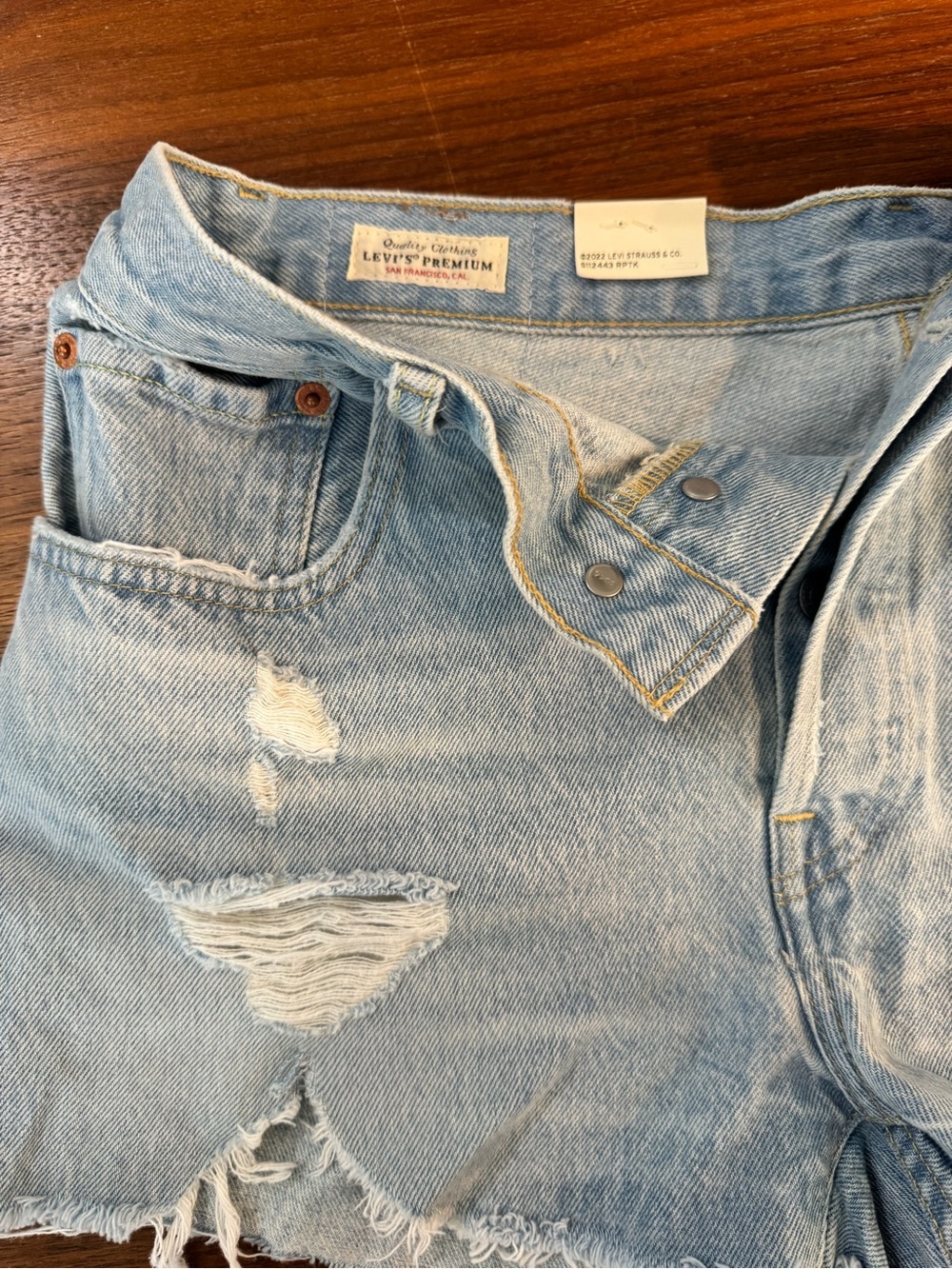 Levi's Light Blue Distressed 501 Denim Cutoff Shorts - Picture 5 of 7
